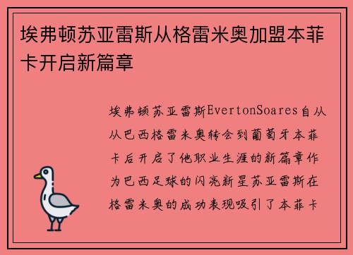 埃弗顿苏亚雷斯从格雷米奥加盟本菲卡开启新篇章 埃弗顿苏亚雷斯从格雷米奥加盟本菲卡开启新篇章